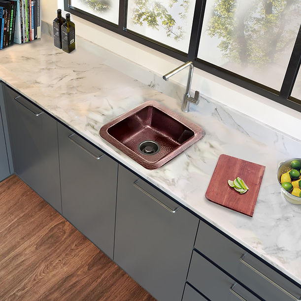 Nantucket SQRC-OF - 16.25" Hand Hammered Copper Square Undermount Bathroom Sink