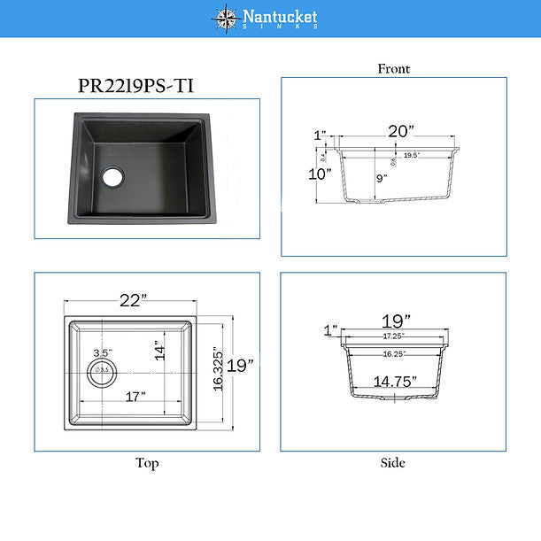 Nantucket 22" Dualmount Granite Composite Prep-Station with Side Set Drain