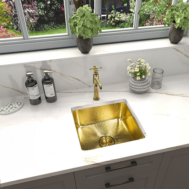 Nantucket SQRB-7MF 16.62" Hammered Unlacquered Brass Square Undermount or Top Mount Bar Sink With A Matte Finishe