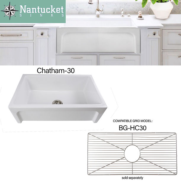 Nantucket Chatham-30 - 30" Fireclay Farmhouse Apron Sink with reversible facadesPlain on one side and arched on the other
