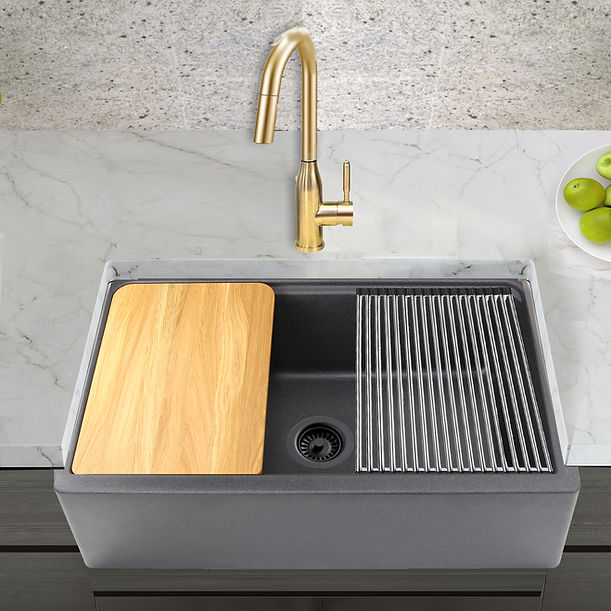 Nantucket 33" Reversible Workstation Granite Composite Apron Sink with Accessory Pack