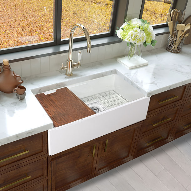 Nantucket 33" Matte Black Farmhouse Workstation Fireclay Sink with Centered Drain