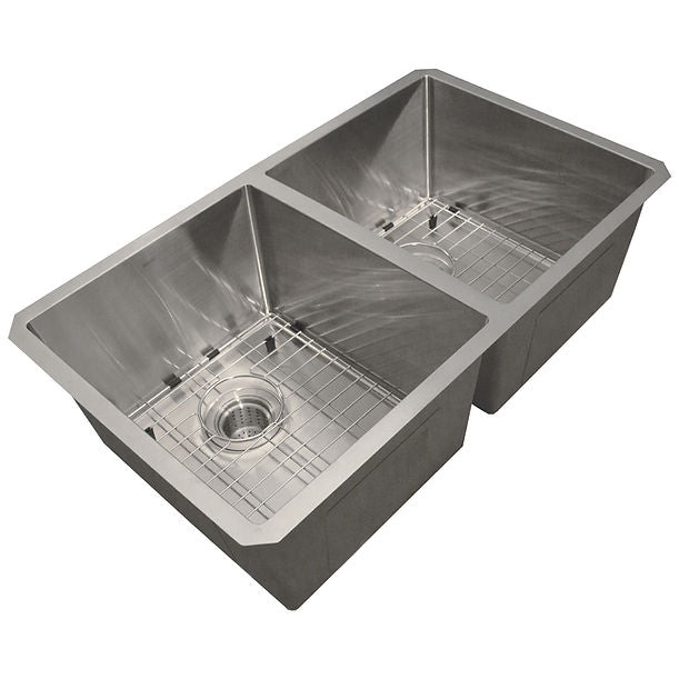 Nantucket SR3219-DE-16 - 32" Pro Series 50/50 Off Set Double Bowl Undermount Small Radius Kitchen Sink