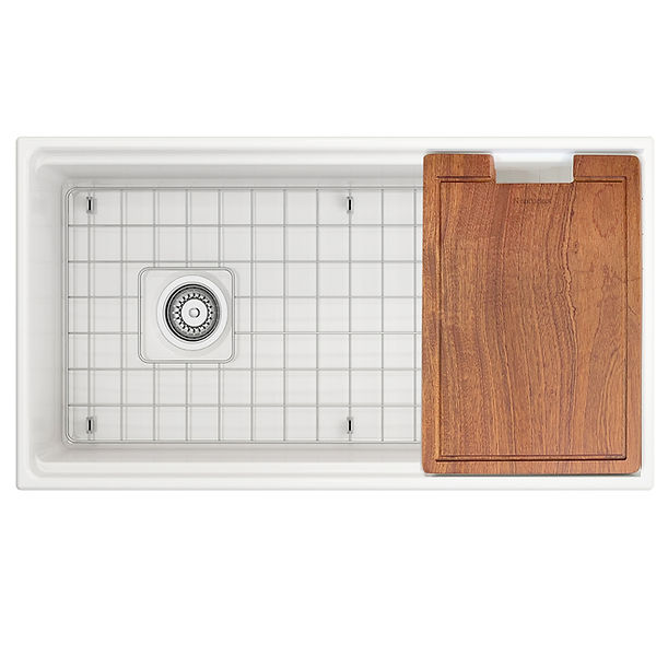 Nantucket 36" Matte Black Farmhouse Workstation Fireclay Sink with Offset Drain
