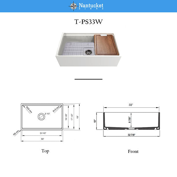 Nantucket 33" Matte Black Farmhouse Workstation Fireclay Sink with Centered Drain