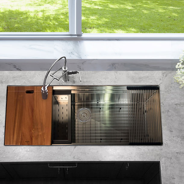 Nantucket SR-PS-6020-16 - 60" Pro Series Large Prep Station Single Bowl Undermount Stainless Steel Kitchen Sink with Compatible Accessories