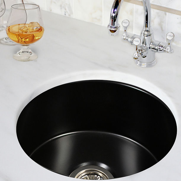 Nantucket 18" Fireclay Round Bar-Prep Sink In Matte Black