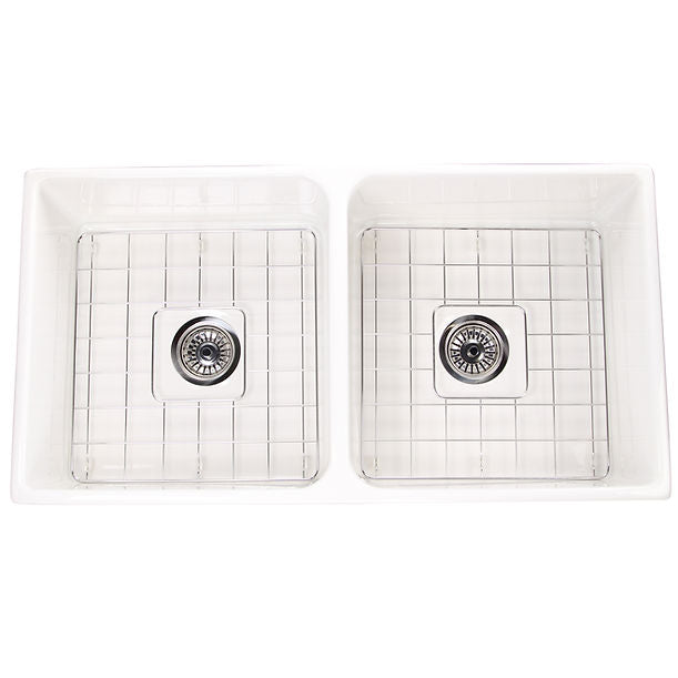Nantucket 36" Double Bowl Farmhouse Fireclay Sink with Grids and Drains