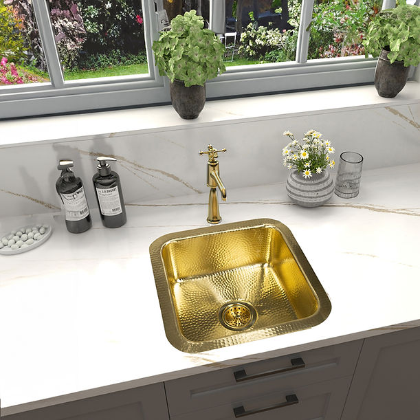 Nantucket SQRB-7MF 16.62" Hammered Unlacquered Brass Square Undermount or Top Mount Bar Sink With A Matte Finishe