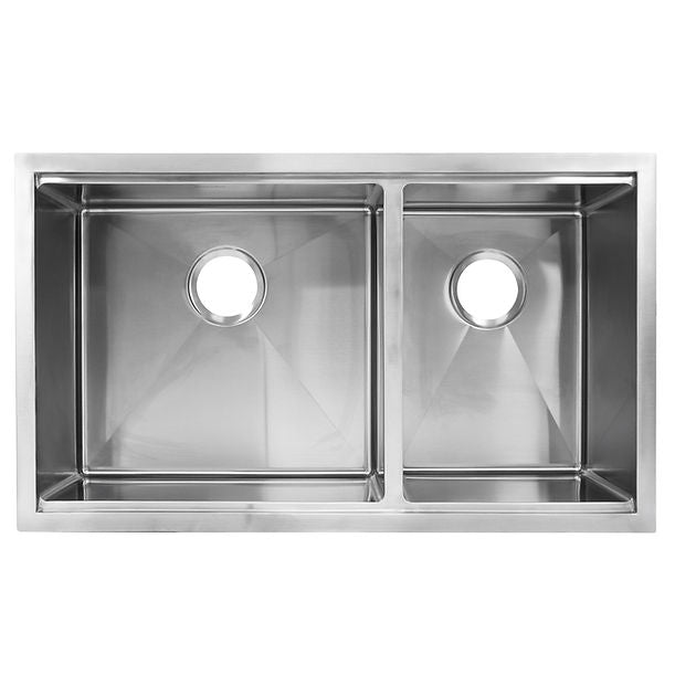 Nantucket SR-PS-3219-OS-16 Offset Double Bowl Prep Station Small Radius Undermount Stainless Sink with Accessories