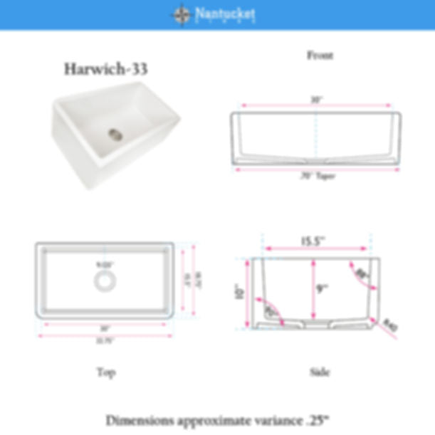 Nantucket 33" Italian Farmhouse Fireclay Sink Harwich-33