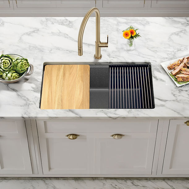 Nantucket 30" Dualmount Granite Composite Prep-Station with Side Set Drain