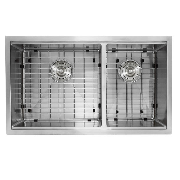 Nantucket SR-PS-3219-OS-16 Offset Double Bowl Prep Station Small Radius Undermount Stainless Sink with Accessories