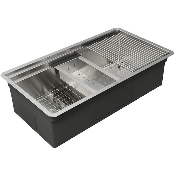 16 Gauge 304 Stainless Zero Radius Rectangle Undermount Sink With Specially Designed LedgesIncludes Bottom Grid, Colander and RUM OSD