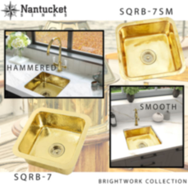 Nantucket SQRB-7 16.62" Hammered Brass Square Undermount Bar Sink