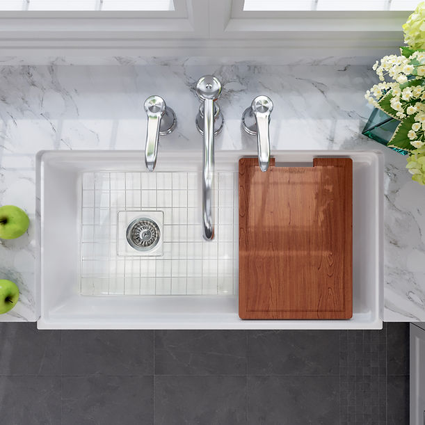 Nantucket 36" Matte Black Farmhouse Workstation Fireclay Sink with Offset Drain