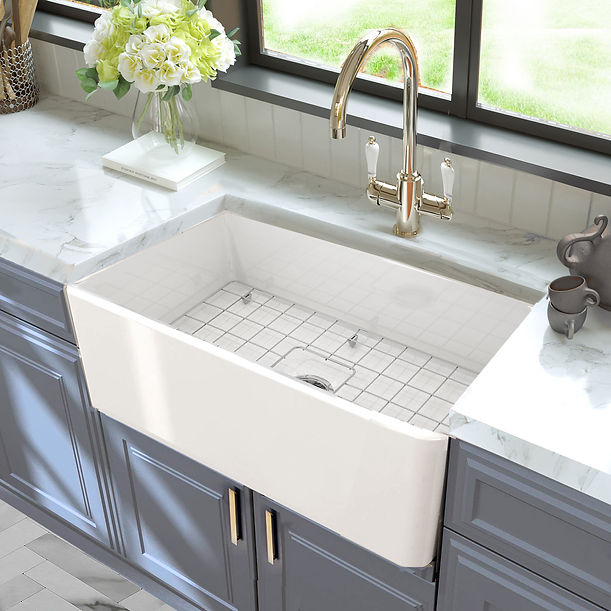 Nantucket - T-FCFS30 30" White Fireclay Farmhouse Kitchen Sink