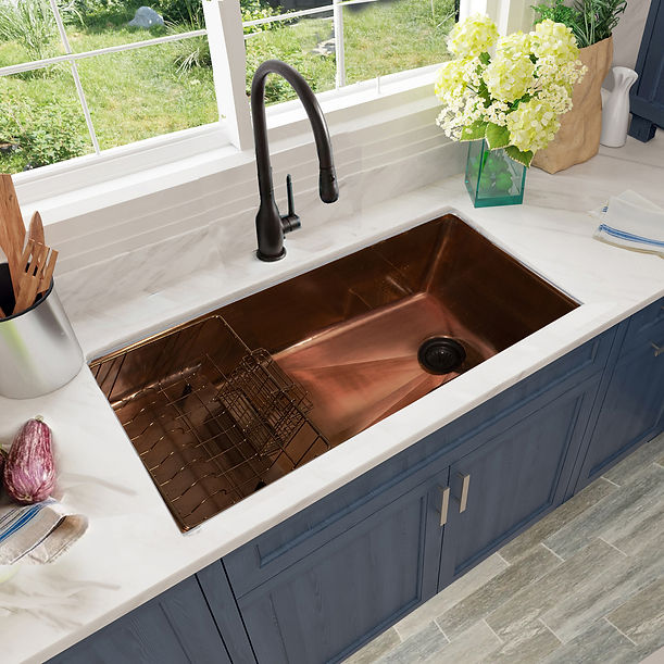Nantucket STEPPE3918 Pro Series Undermount Smooth Copper Kitchen Sink with Compatible Accessories