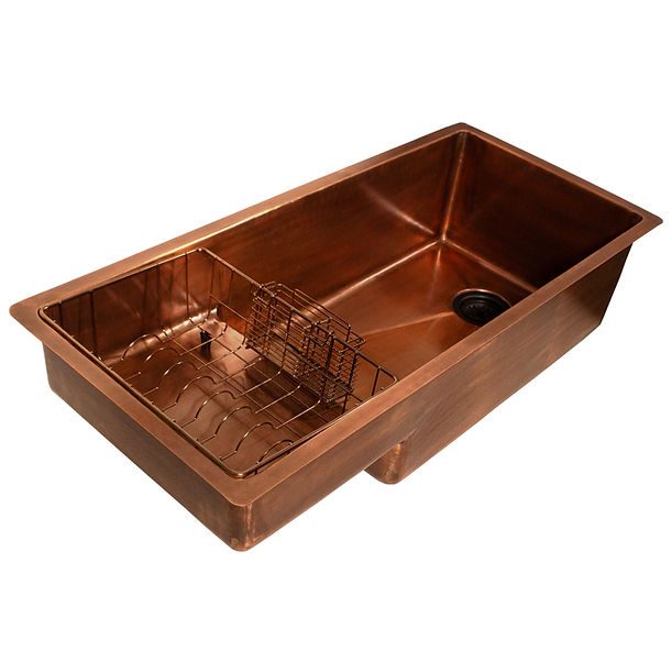 Nantucket STEPPE3918 Pro Series Undermount Smooth Copper Kitchen Sink with Compatible Accessories