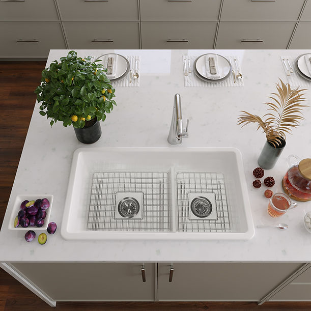 31" Fine Fireclay Double Bowl Dual Mount Sink with 60/40 BowlsIncludes 2 drains.