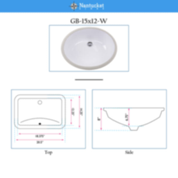 Nantucket 15" x 12" Glazed Bottom Undermount GB-15x12-W Oval Ceramic Sink In White
