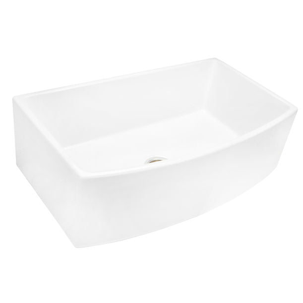 Italian Made Fine Fireclay Curved Apron Farmer Sink Optional Bottom Grid - BG-FC3320CA
