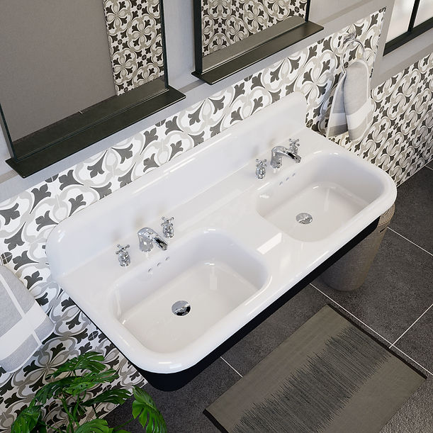 Nantucket Fireclay 30s Style Double Bowl Sink with White Bowls