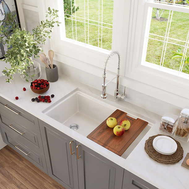 Nantucket 33" Dualount Fireclay Kitchen Sink Wellfleet-PS3320 Prep Station Kitchen Sink