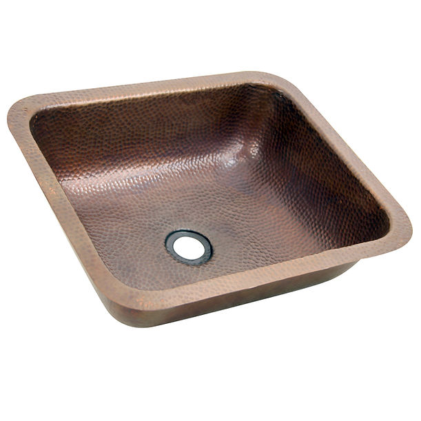 Nantucket REHC - 17" X 14" Hammered Copper Rectangle Undermount Bathroom Sink, 1.5" Drain