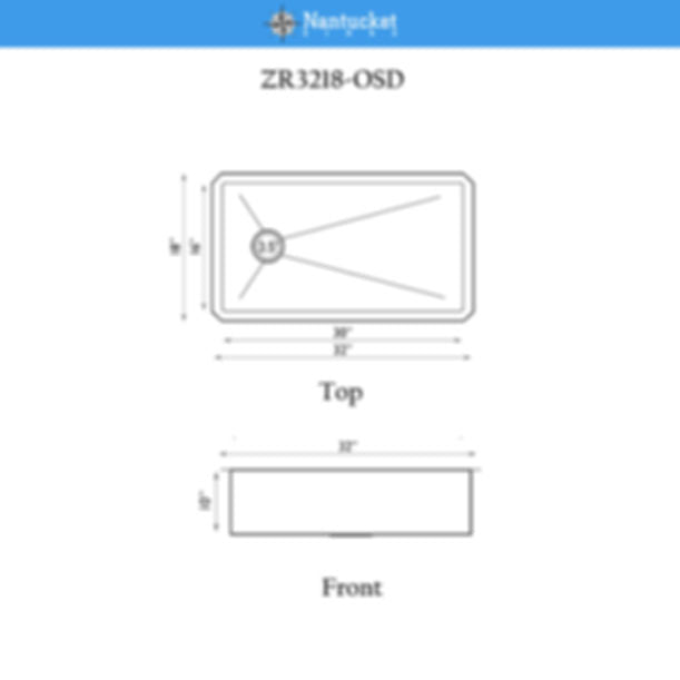 Nantucket ZR3218-OSD - 32" Pro Series Large Rectangle Single Bowl Undermount Small Radius Stainless Steel Kitchen Sink, Offset Drain