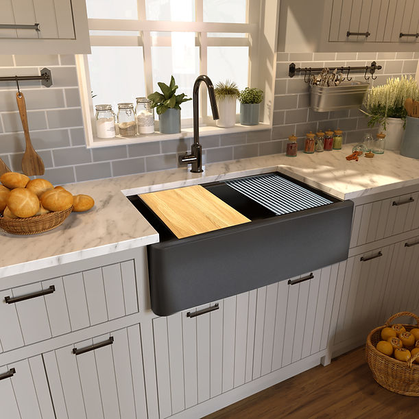 Nantucket 33" Reversible Workstation Granite Composite Apron Sink with Accessory Pack