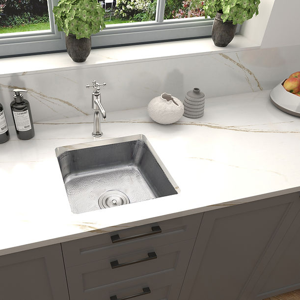 Nantucket SQRS-7MF 16.5" Square Hammered Stainless Bar Sink