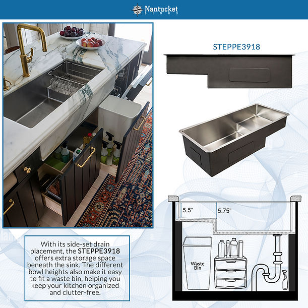 Nantucket STEPPE3918 Pro Series Undermount Stainless Steel Kitchen Sink with Compatible Accessories