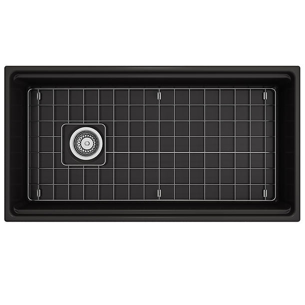 Nantucket 36" Matte Black Farmhouse Workstation Fireclay Sink with Offset Drain