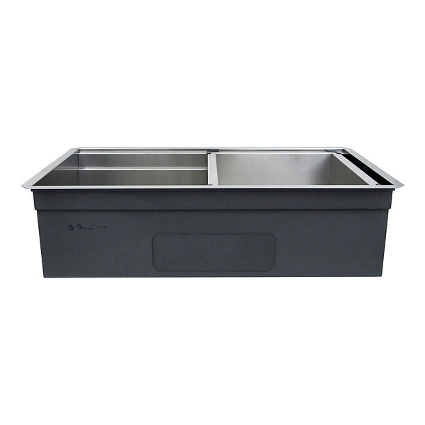 36" Pro Series Large Prep Station Single Bowl Undermount Stainless Steel Kitchen Sink, with Included Rinse Tray, Bottom Grid, Colander, and NS35CD Drain.