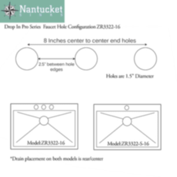 Nantucket ZR3322-S-16 - 33" Large Rectangle Single Bowl Self Rimming Zero Radius Stainless Steel Drop In Kitchen Sink, 16 Gauge -1 Hole