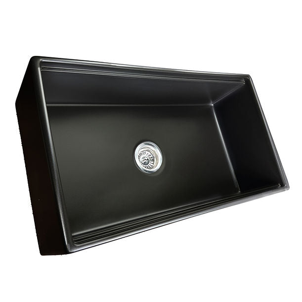 Nantucket 33" Matte Black Farmhouse Workstation Fireclay Sink with Centered Drain