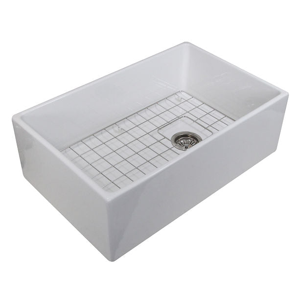 Nantucket 30" Farmhouse Fireclay Sink with Drain and Grid
