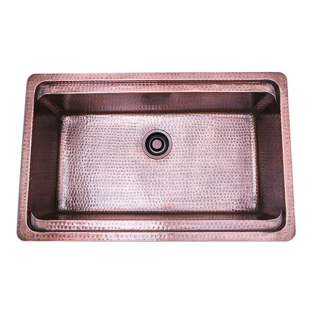 Nantucket Brightwork Collection Hammered Copperl Large Single Bowl Prep Station Sink includes Accacia Cutting Board