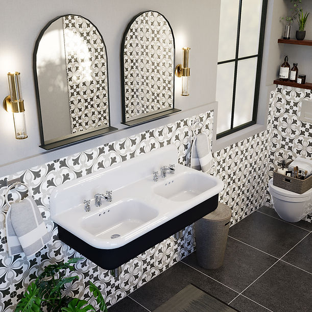 Nantucket Fireclay 30s Style Double Bowl Sink with White Bowls