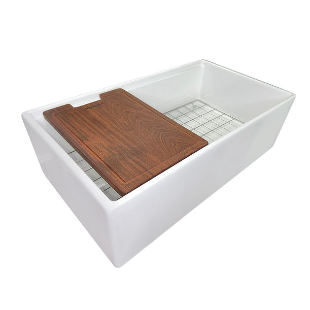 Nantucket 33" Matte Black Farmhouse Workstation Fireclay Sink with Centered Drain
