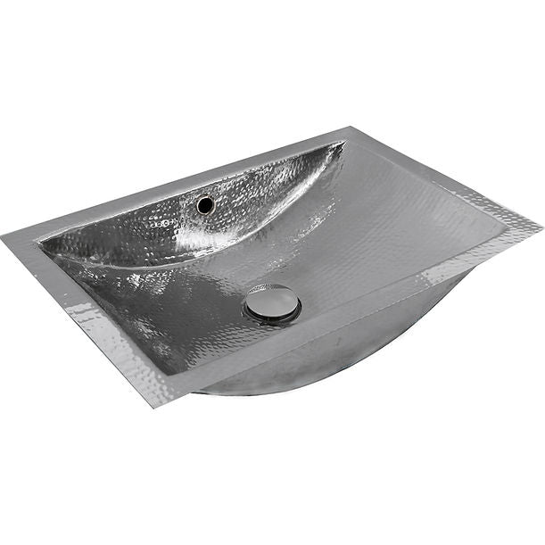 Nantucket Hammered Stainless Steel Rectangle Undermount Bathroom Sink with Overflow
