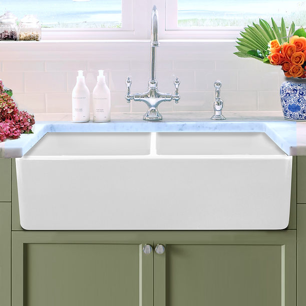 Nantucket 33" Double Bowl Farmhouse Fireclay Kitchen Sink