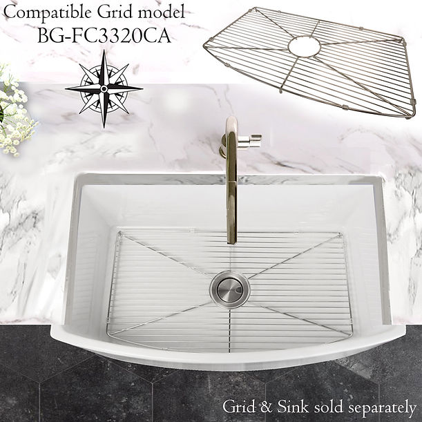 Italian Made Fine Fireclay Curved Apron Farmer Sink Optional Bottom Grid - BG-FC3320CA