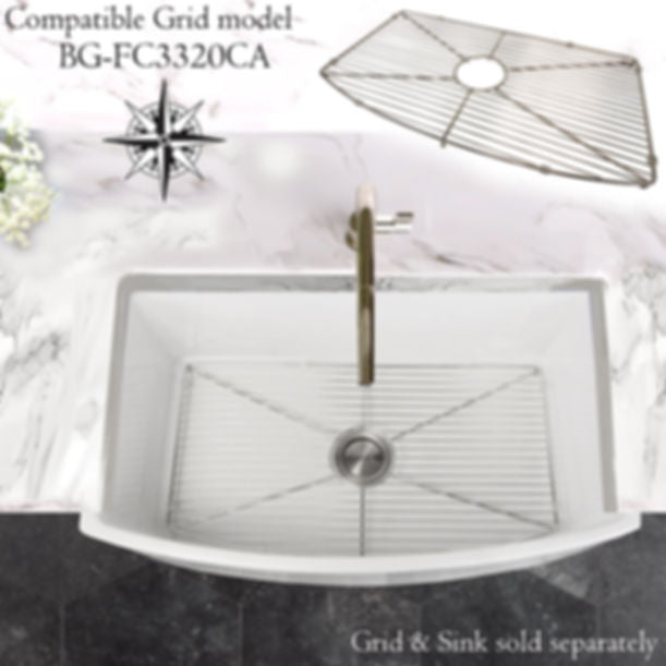 Italian Made Fine Fireclay Curved Apron Farmer Sink Optional Bottom Grid - BG-FC3320CA