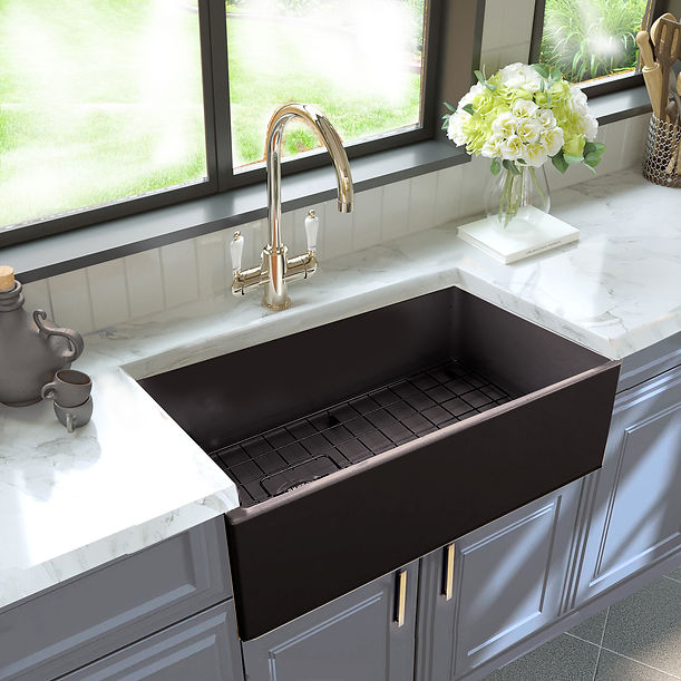 Nantucket 30" Farmhouse Fireclay Sink with Drain and Grid