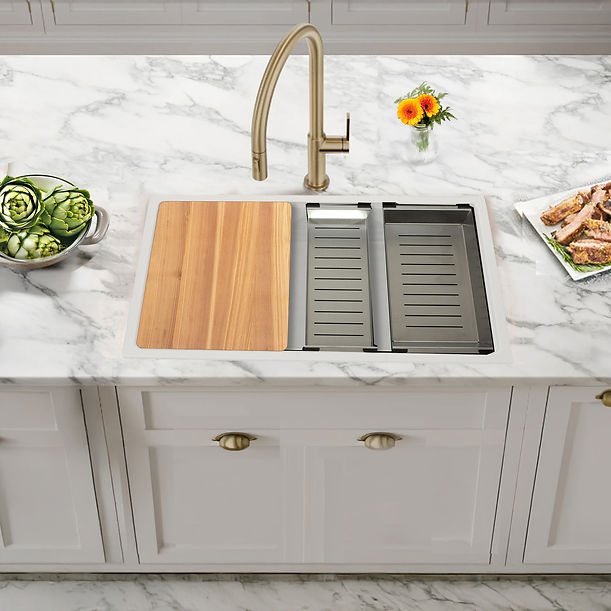 Nantucket 30" Dualmount Granite Composite Prep-Station with Side Set Drain