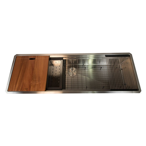 Nantucket SR-PS-6020-16 - 60" Pro Series Large Prep Station Single Bowl Undermount Stainless Steel Kitchen Sink with Compatible Accessories