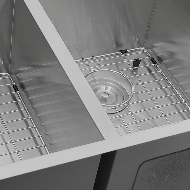 Nantucket SR3219-OS-16 - 32" Pro Series Large Rectangle Double Offset Bowls Undermount Small Radius Stainless Steel Kitchen Sink