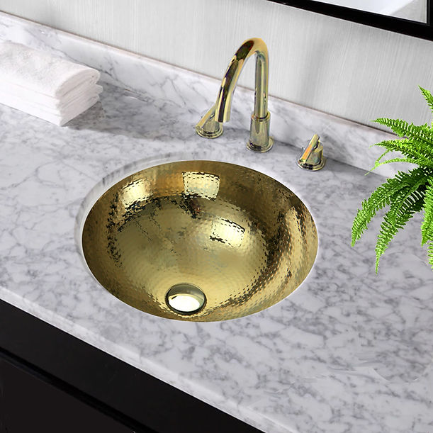 Nantucket RLB - 16.5" Hammered Brass Round Undermount Bathroom Sink With Overflow